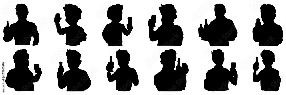Barman silhouettes set, large pack of vector silhouette design, isolated white background