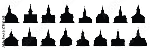 Church silhouettes set, large pack of vector silhouette design, isolated white background