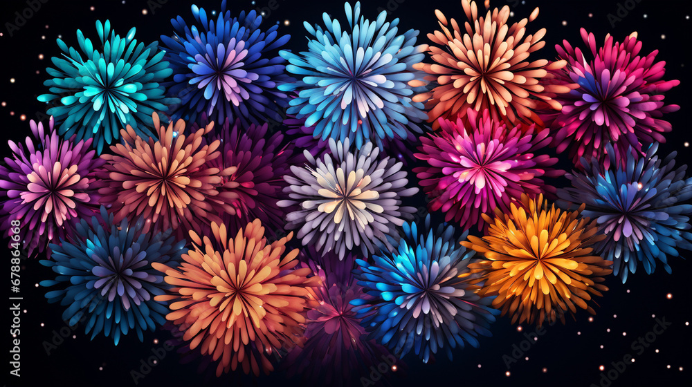 Fototapeta premium Colorful Fireworks Display in Night Sky