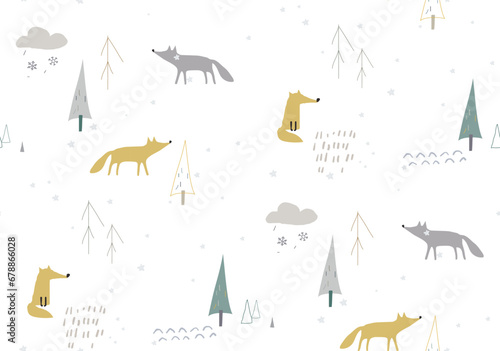 Seamless winter pattren with foxes