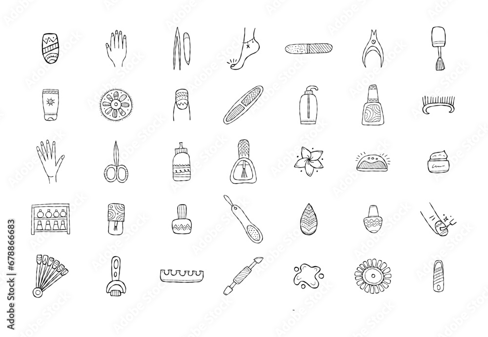 Manicure and pedicure collection. Icons set for your design. Colouring page - obrazy, fototapety, plakaty 