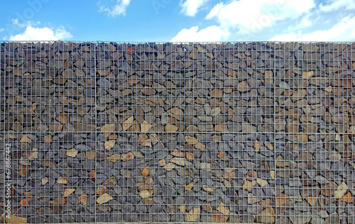 wall stone mesh gabion background sky