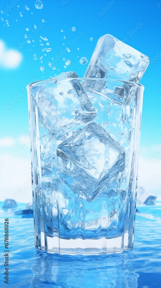 Glass with ice cartoon style beautiful image Ai generated Natural Beauty art
