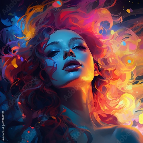 Glowing woman s head with hair in shaw style beautiful image Ai generated art
