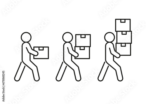 Box delivery, person move cargo, line icon. Courier with package, relocation. Transfer weight. Vector