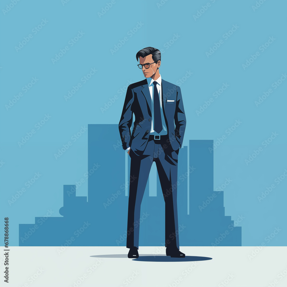 Vector illustration of a businessman standing on the background of the city. Vector illustration of a businessman standing on the background of the city.