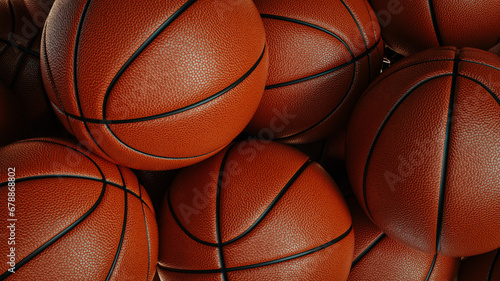 Close-up shot of orange basketball The background is orange. © phaisarnwong2517
