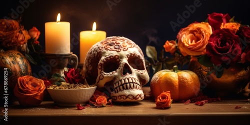 halloween skull and candle
