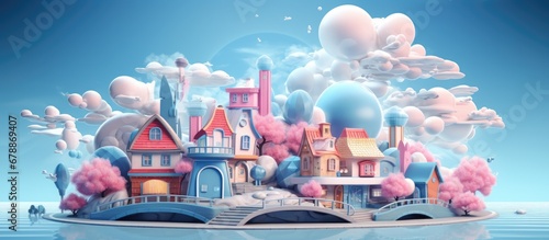 The abstract background of the business design showcases a stunning ai house illustration representing the construction and concept of a dream home The building is depicted in a cute cartoon