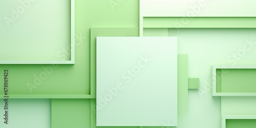 Minimal geometric shapes and lines in paper texture background  light pastel green color abstract background.