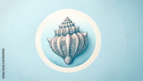 Intricate Seashell Illustration on Blue Background