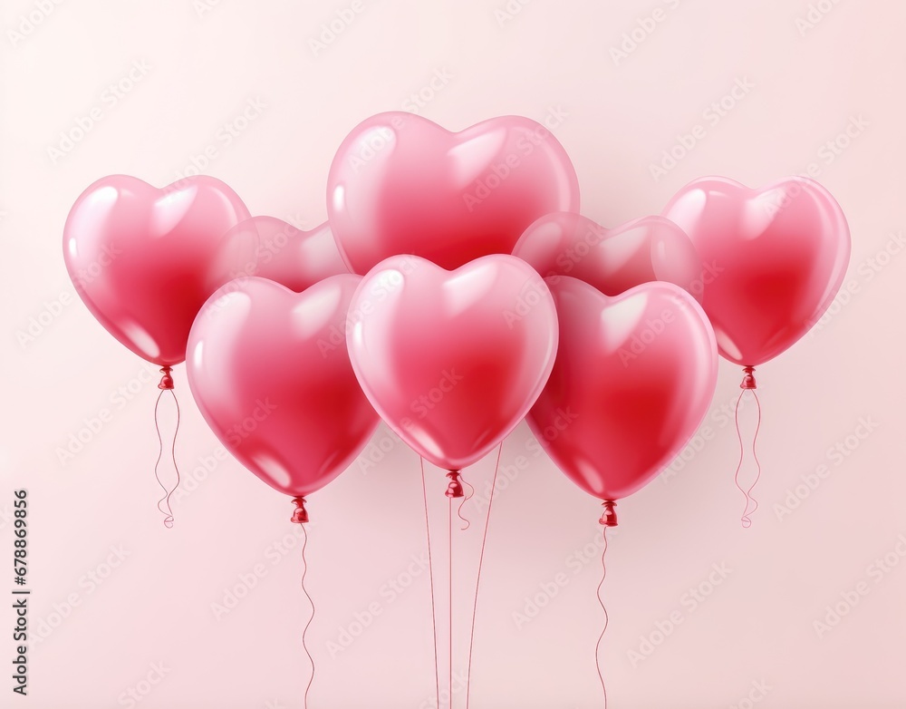 heart shaped balloons on a pink background