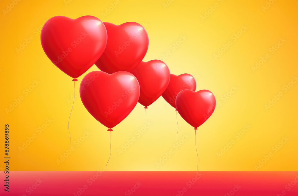 Heart balloons on yellow background