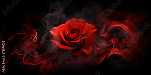 red rose on black, red rose with smoke, simple vectorial rose wallpaper black background. Generative ai