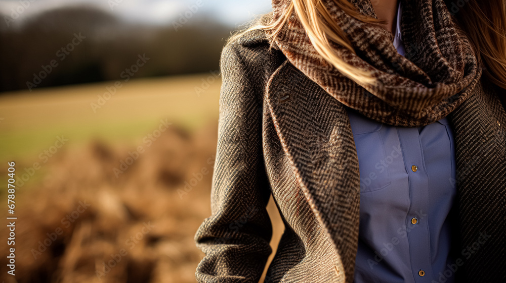 Fototapeta premium Womenswear autumn winter clothing and accessory collection in the English countryside fashion style, classic look