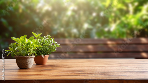 Pot with flower on wooden table