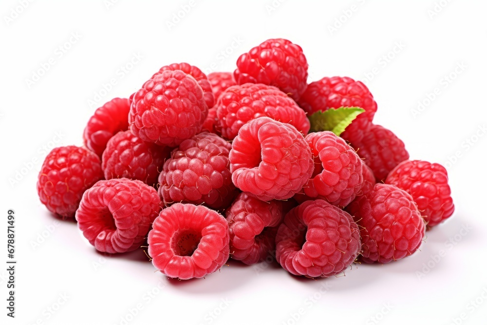 Fresh and juicy raspberries with vibrant colors, isolated on a clean white background Fresh and juicy raspberries with vibrant colors, isolated on a clean white background