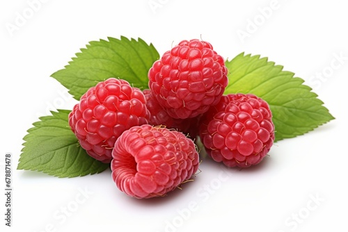 Ripe red raspberries isolated on white, perfect for culinary projects and healthy lifestyle.
