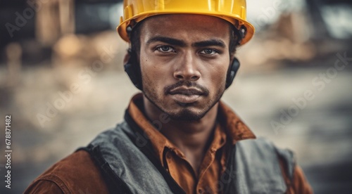 portrait of a construction worker, hard worker at work, portrait of a man with helmet, hard worker