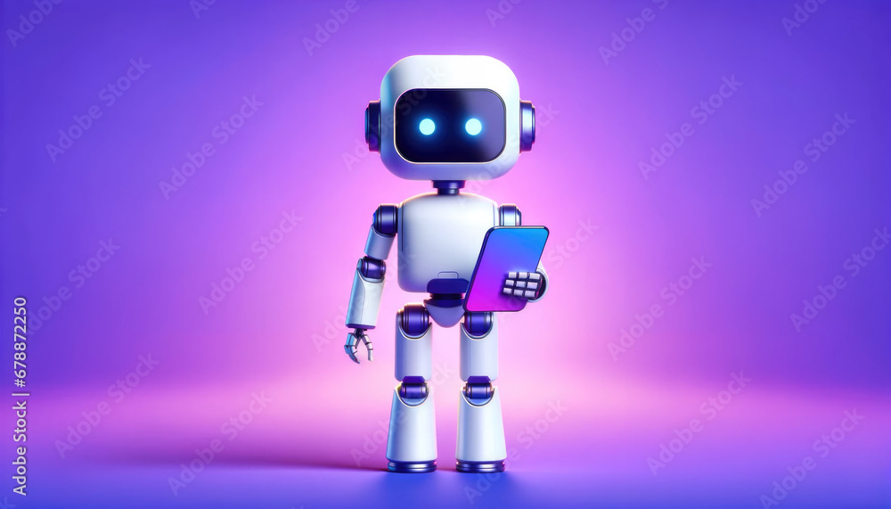 Fototapeta premium Futuristic Robot with Smartphone