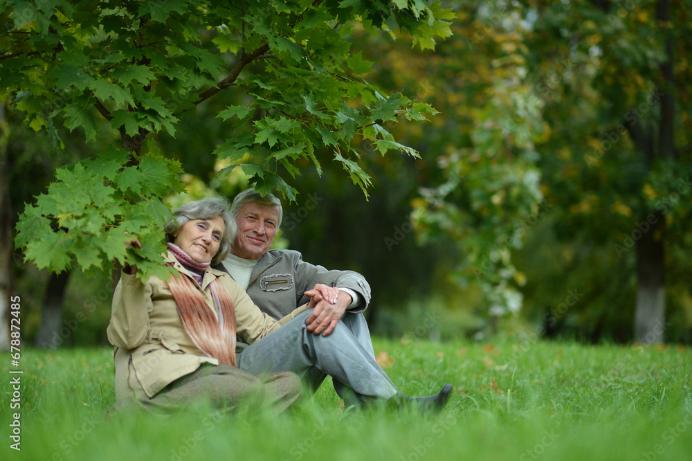 Cute elderly couple outdoors in a fall park. Cute elderly couple outdoors in a fall park.