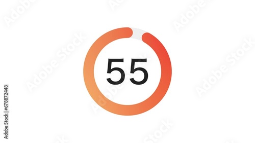 60 seconds (1 minute) simple orange gradient circle countdown on white background. Rounded lines, shapes, fresh and creative. 4K Motion Graphics photo