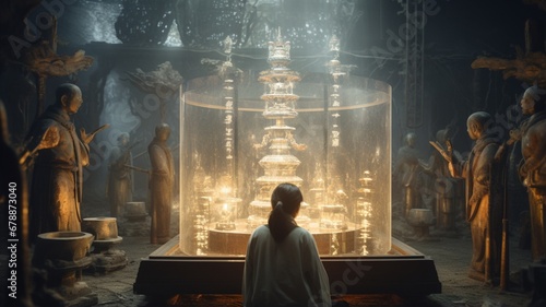 Holy temple where chinese people are praying at night Ai generated Photo