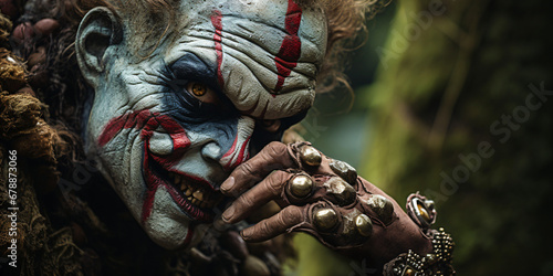 evil clown with face paint photo