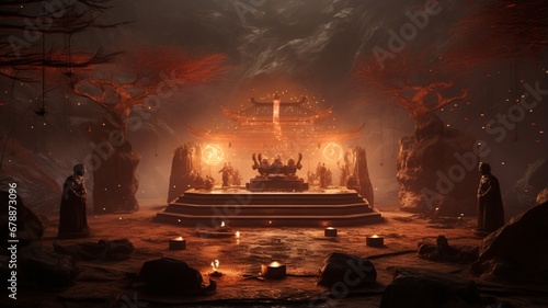 Holy temple where chinese people are praying at night Ai generated illustration photo