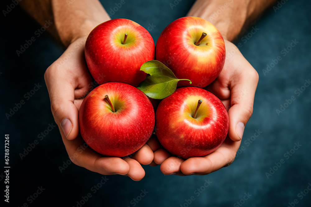 A person holding red fresh apples in hands. Symbol of abundance. Fresh fruits in hands A person holding red fresh apples in hands. Symbol of abundance. Fresh fruits in hands