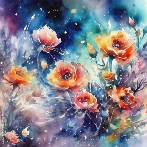 watercolor of flowers  intense  stylized  colorful  detailed  high resolution