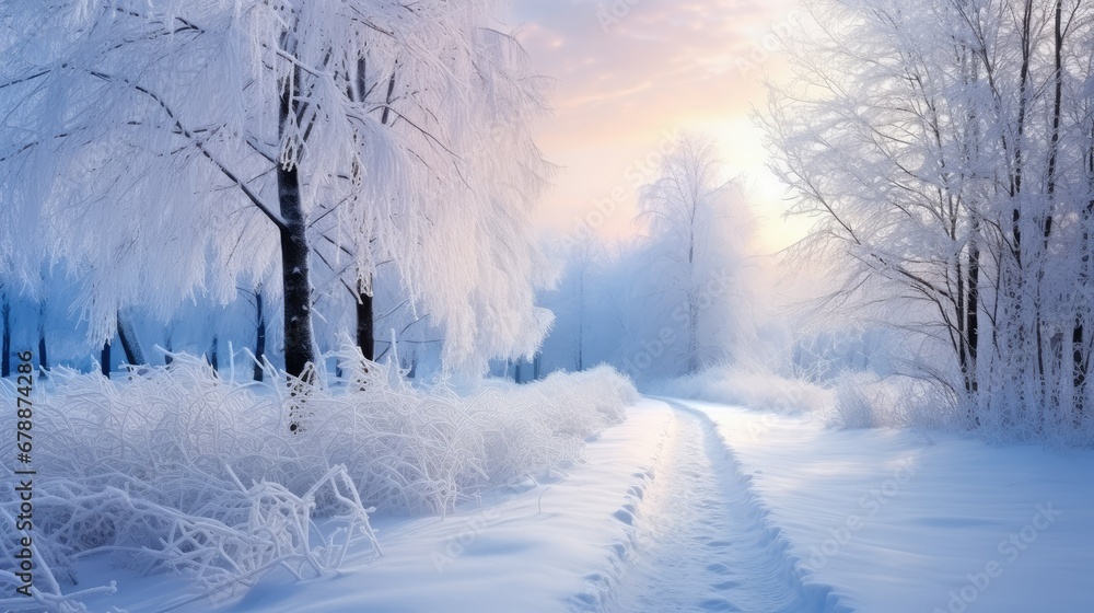 Beautiful winter landscape with snowy trees in the park Beautiful winter landscape with snowy trees in the park
