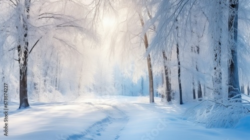  Beautiful winter landscape with snowy trees in the park © Creative Canvas