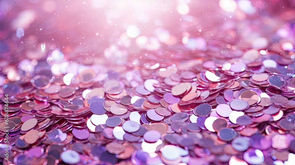 Sparkling Glitter abstract background dark purple saturated color ,de-focused, macro. Sequins fall and sparkle, round bokeh