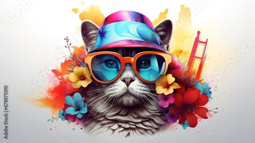 Amazing Cutie Cat Wearing Colorful Summer Hat © Asad