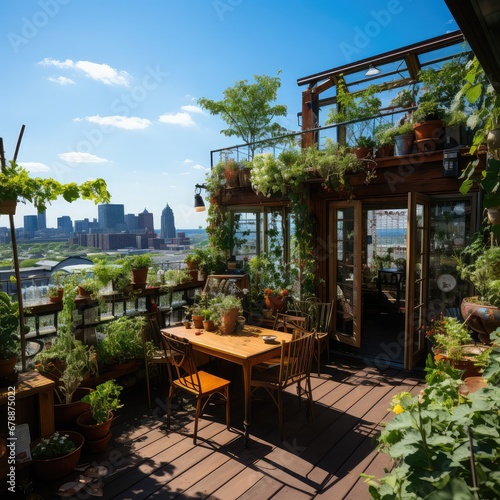 A thriving urban garden in the heart of the city Green roof of a skyscraper