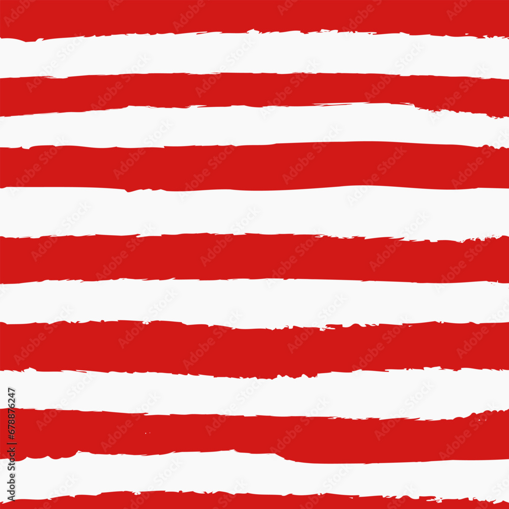 Seamless vector repeat pattern with red and white horizontal stripes. Grunge torn edge striping. Versatile striped backdrop, Christmas stripe pattern, Valentine, Americana red stripes.