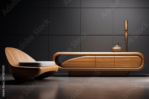 Minimalis furniture design with natural wood finish. Generative Ai