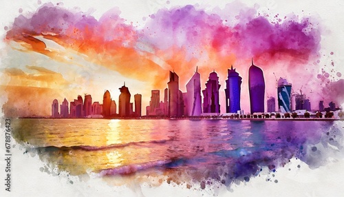 abstract artwork of the Doha Qatar Skyline photo