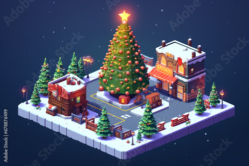 Wallpaper Mural Isometric scene with Christmas decoration and christmas trees Torontodigital.ca