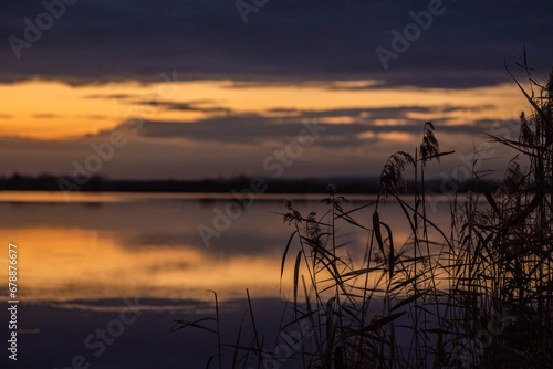 sunset over the lake.tranquil landscape