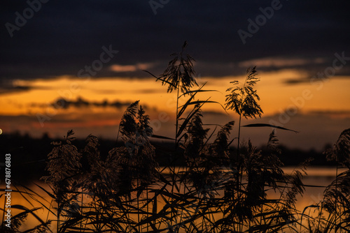 sunset over the lake.tranquil landscape