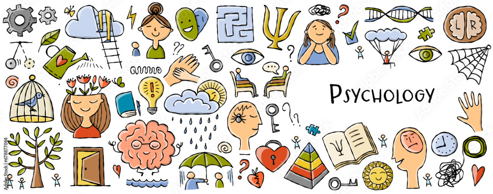 Psychology and emotions, working with the brain, positive thinking. Concept art design horizontal frame with place for your text Psychology and emotions, working with the brain, positive thinking. Concept art design horizontal frame with place for your text