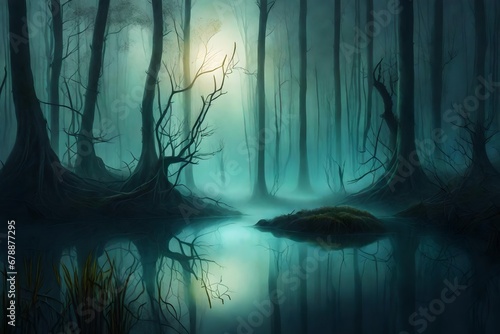 dark forest in the night generated by AI technology 