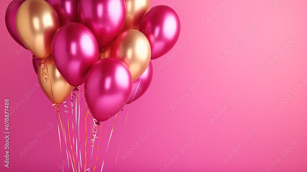 Shiny Pink and Golden Balloons on Magenta
