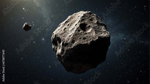 Extreme macro shot of an asteroid floating in space - AI Generative