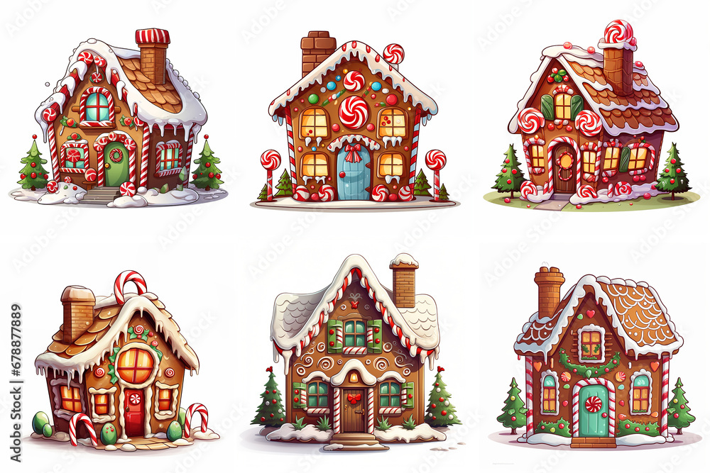 Set of Christmas gingerbread houses, clipart Set of Christmas gingerbread houses, clipart