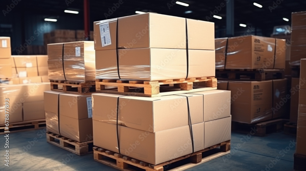 Retail Warehouse full of Shelves with Goods in Cardboard Boxes and Packages. Retail Warehouse full of Shelves with Goods in Cardboard Boxes and Packages.