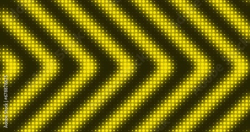 Animated arrow Radio pulse wave small dots pattern. Animated arrow moving left to right pattern Looped animation. Arrow lines glowing Yellow neon color lines movement pointing in one direction.