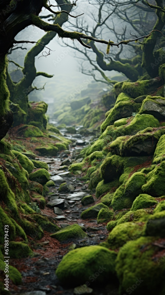 misty ancient woodland with moss covered trees uhd wallpaper